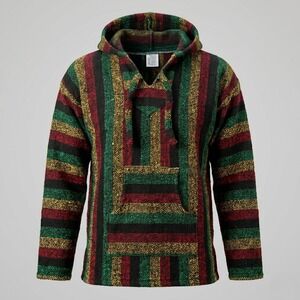 San‎ Felipe Baja Hoodie Mens Medium Multicolor Rasta Striped Jerga Pullover